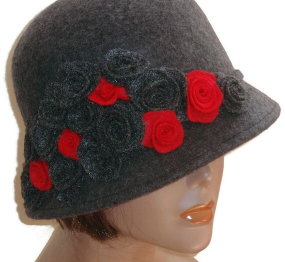 Gray felt cloche hat Women's felt hats