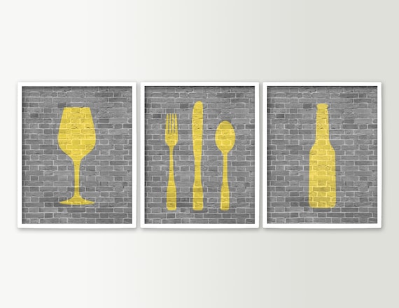 Modern Dining Room Art Kitchen Prints - Beer Wine Fork Knife Spoon ...