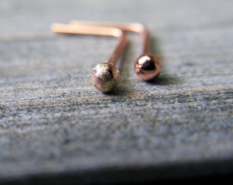 Tiny Nose Stud, Copper, 24 Gauge, Set of Two, Ball Head, L Bend, Natural and Brushed