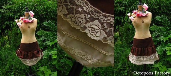 Skirt "Mary Lennox" Chocolate and Beige by OctopoosFactory steampunk buy now online
