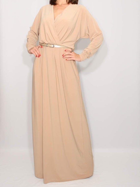 beige long sleeve gown
