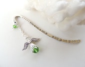 Angel Bookmark, Green Guardian Angel Bookmark, Books ans Zines, Religious Bookmarks, Metal Beaded Bookmarks. B58