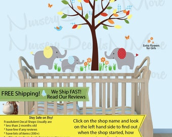 Elephant Wall Decals, Animal Decal, Boy Nursery Wall Decal Art (Mini Elephant Tree ColorMeHappy) 3ET