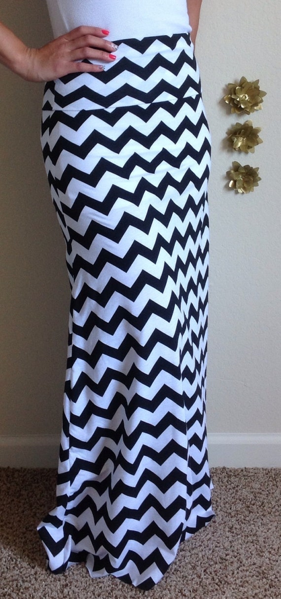 Items similar to Black and white Chevron maxi skirt, summer skirt ...