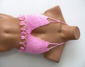 Handmade embroidered with sequins, Pink Crochet Festival Halter Top,Pink bra top strappless women's fashion...