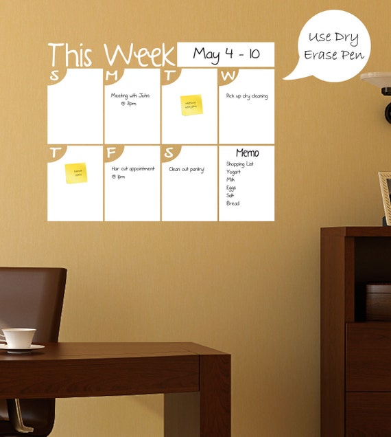 Large Dry Erase Calendar Weekly Dry Erase by ShopSimplyPerfect