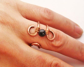 Wire Wrapped Adjustable Hammered Copper Ring - wire wrapped ring handmade