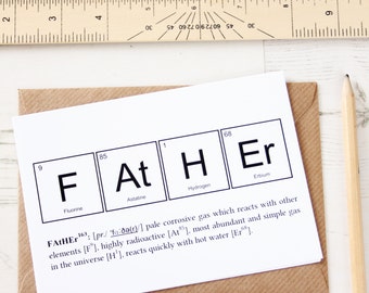 FUNNY FATHER ELEMENTS Card. Periodic Table Fathers Day Birthday Greeting Breaking Bad Science Chemistry Black Dad Geek Nerd Monochrome Fun
