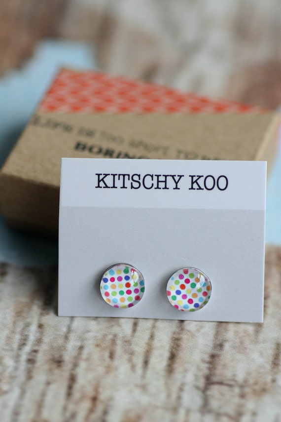 Rainbow Polka Dots earrings. Surgical Steel. Rainbow Spots.