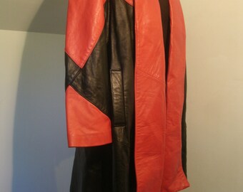 Items similar to Men's Black Leather Coat with zip-in lining, Size 42 ...