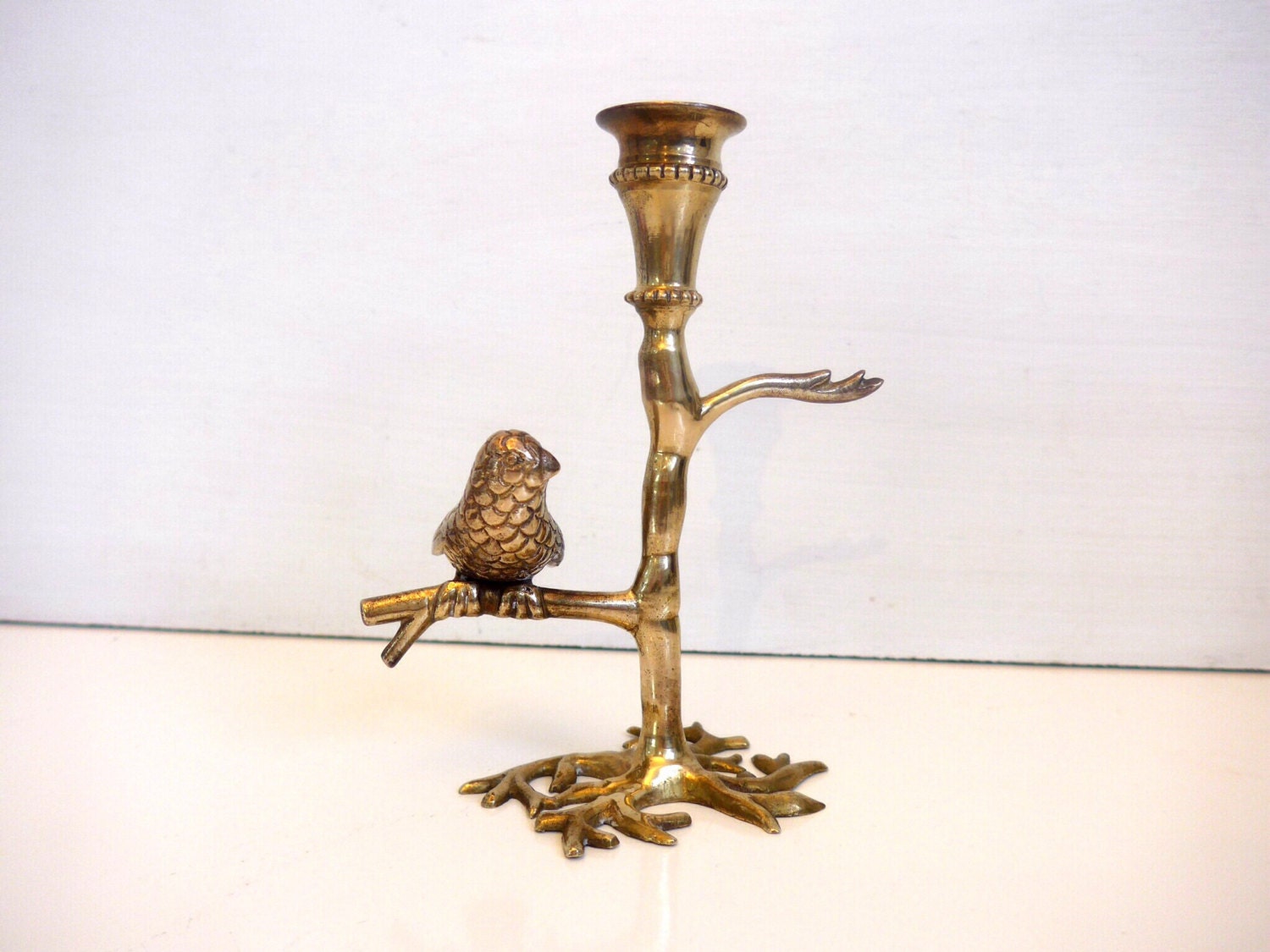 Vintage Brass Candlestick Holder Bird And By Fourthestatesale 7443