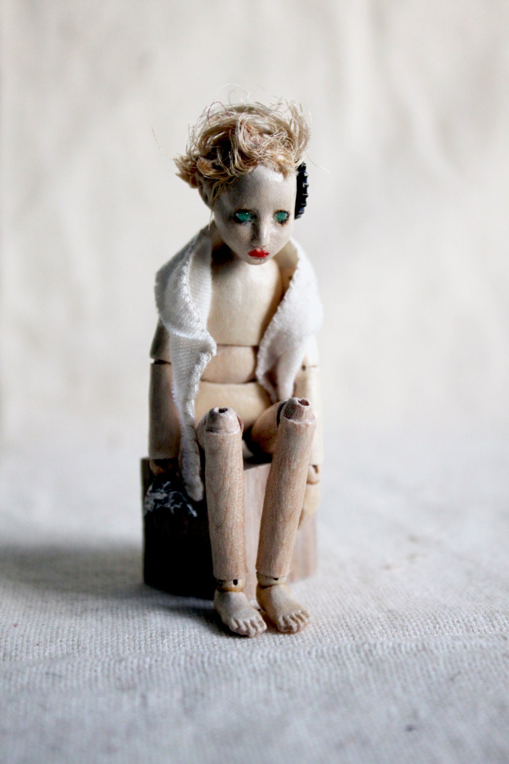 OOAK wooden art doll miniature ball jointed art by MonkEyGstudio