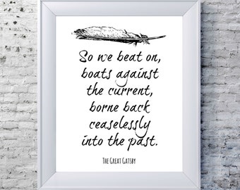 The Great Gatsby Print, Literary Quote Typography Print - Black and ...