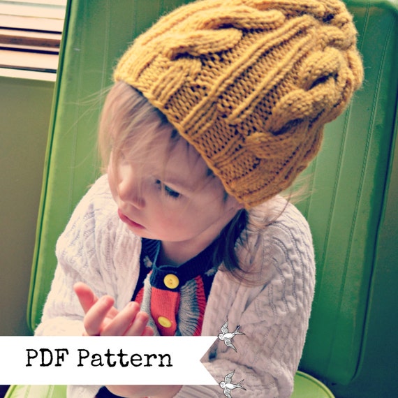 Hipster Toddler Girl Cabled Slouchy Hat PATTERN