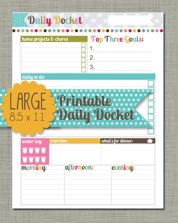 Large {Printable} Daily Docket - Sized 8.5 x 11" PDF