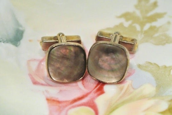 Cuff Links Anson Black MOP Mother of Pearl Cuff Links Circa 1940s Formal Black Tie Evening Tuxedo Groom Cufflinks Mens Accessory Wedding