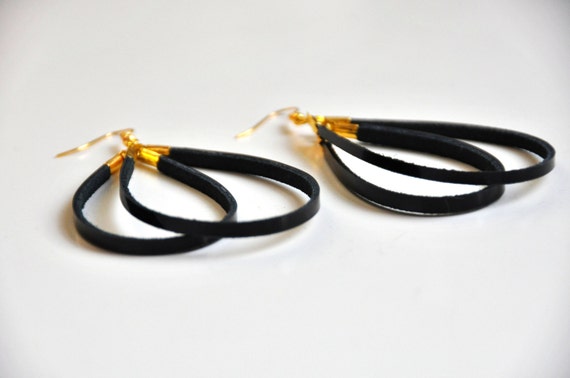Black hoop earrings in black patent leather