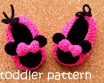 Crochet Pattern Miss Bow Mouse Crochet Toddler Pattern, Minnie Crochet Shoe Toddler Slippers Pattern , Instant Download