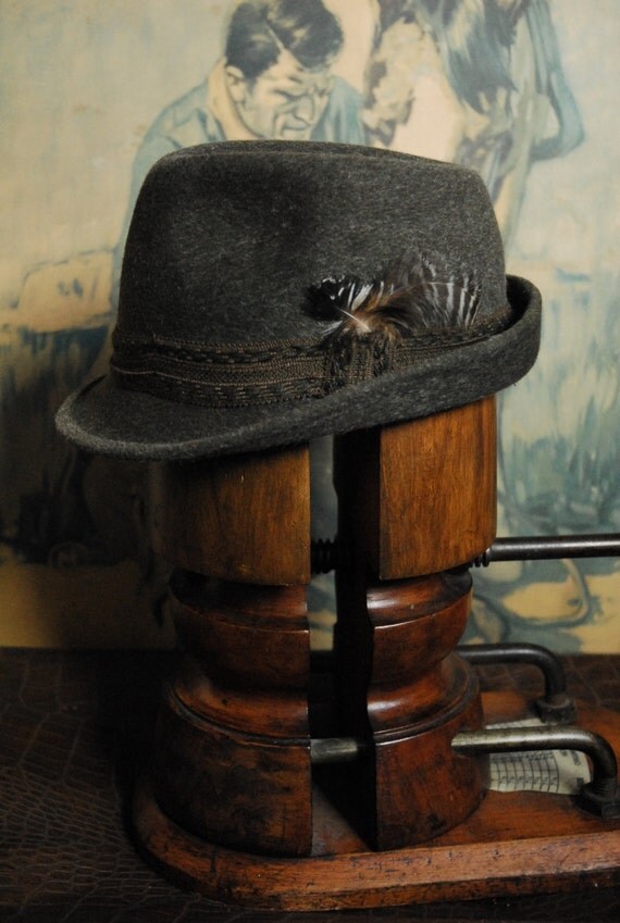 Vintage German Green Hair Felt Country Fedora Hat by Hutwerke