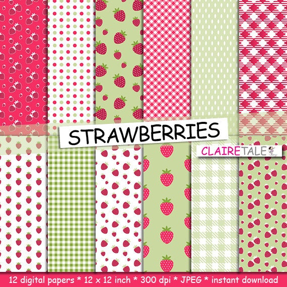 Strawberry digital paper: STRAWBERRIES paper pack by ClaireTALE