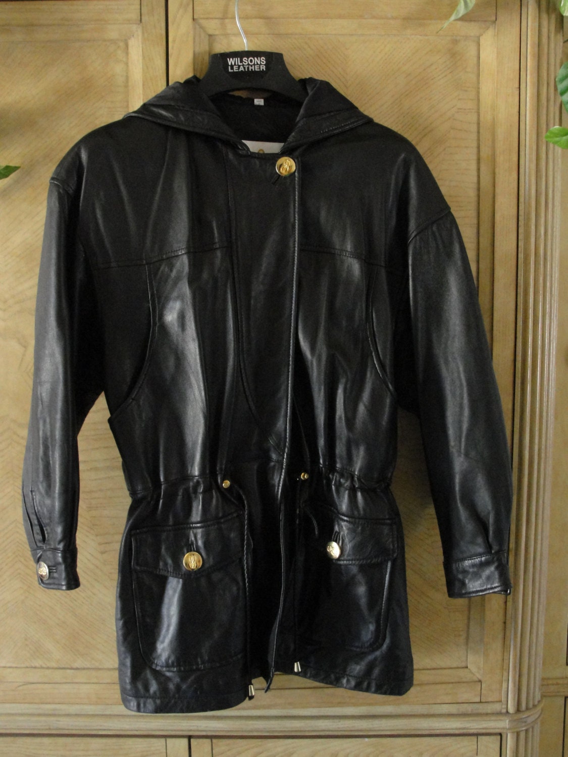 Vintage size Medium Bill Blass hooded leather jacket 90s 1990s
