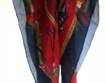 Vintage Scarve.100% Pure Silk. Navy / red.