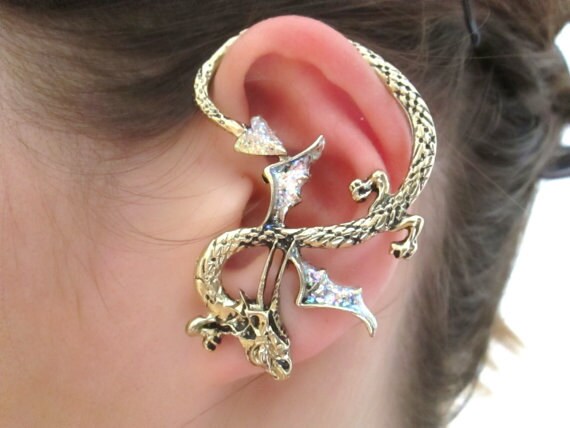 Winged Glitter dragon earring Gothic ear cuffs by StylesBiju