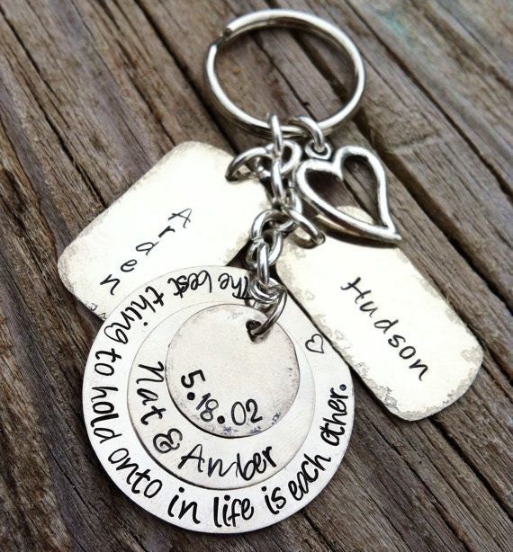 Hand Stamped Keychain Personalized Key Ring by DreamNColorDesigns