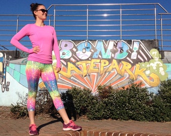 Holographic Rainbow Women's Unicorn Leggings and Flare Pants // Rainbow Running Leggings // Music Festival Pants