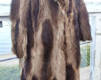 RACCOON Fur Coat Full Length Unique Large Pattern Canadian Fur Size Med ...