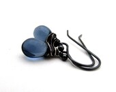 Small midnight blue drop earrings, sapphire blue glass earrings, oxidized silver Czech glass jewelry, navy blue earrings, delicate jewelry