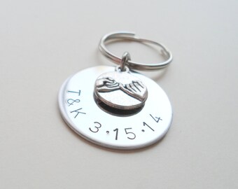 Pinky Promise Keychain, Anniversary Date Hand Stamped Keychain, Custom, Best Friends Keychain, Sisters Gift, Couples Keychain Gift