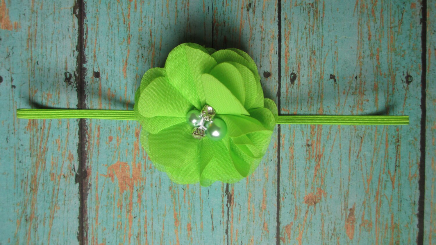 Lime Green Flower Headband with Pearl and by AnaMaeDesign on Etsy