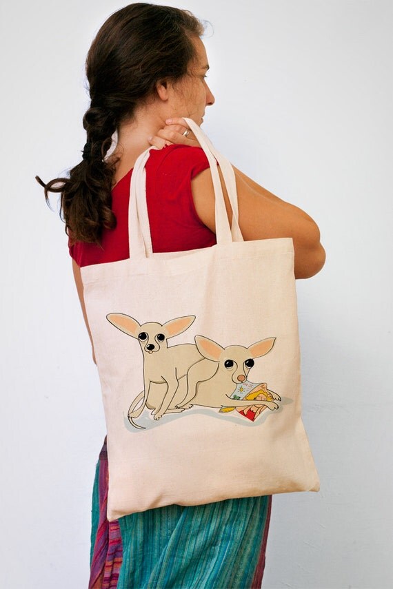 Chihuahua couple - dog design canvas tote bag