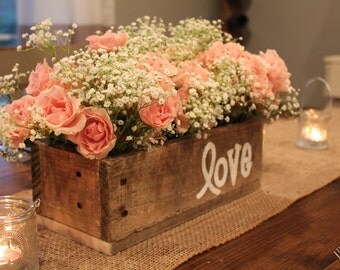 Wooden Box Centerpiece With Handprinted Customizable Text Rustic Wedding Wooden Box Centerpiece With Handprinted Customizable Text Rustic Wedding