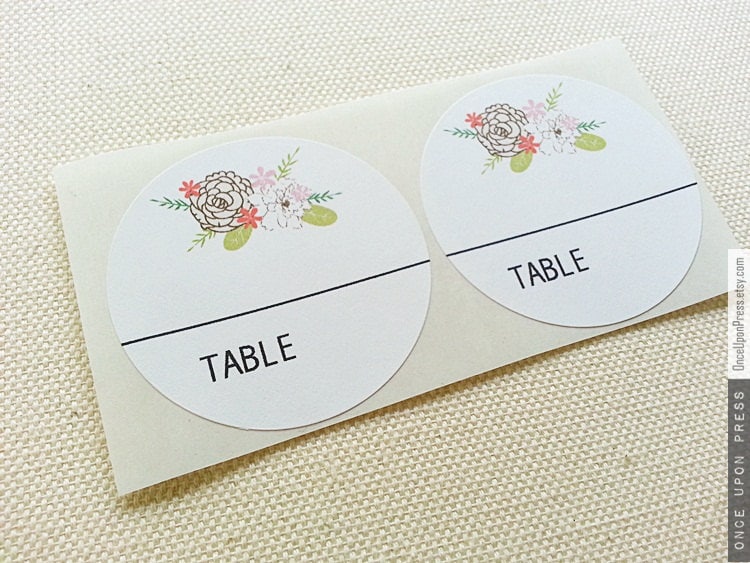 Blank Floral Wedding Place Card Labels Stickers Playful, Vintage