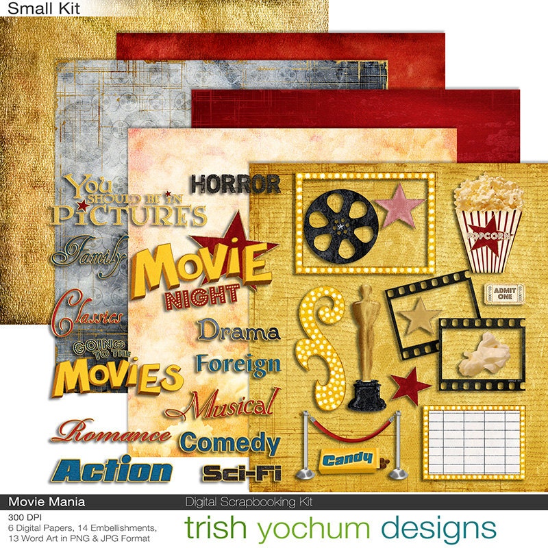 Movie Clipart Digital Movie Scrapbook Cinema Film Theater