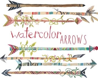 Arrow Clipart, Tribal Clipart, Tribal Arrows, Arrows clip art, Watercolor arrows, painted arrow clip art, Instant download, Arrow, Arrows