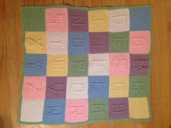 Crochet Alphabet Baby Afghan Hand made Multi-colored and