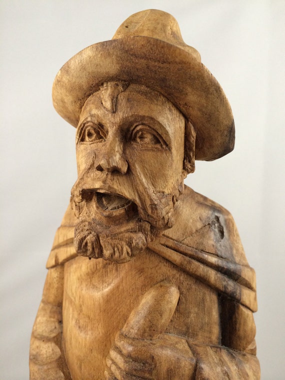 Folk Art Statue Wood carving of bearded man Vintage by DotnBettys