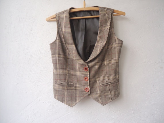 Brown Plaid Checkered Vest Womens Formal Waistcoat Steampunk