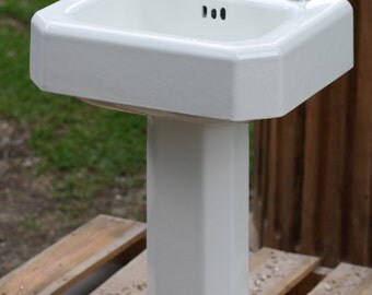 Vintage 1938 Kohler Porcelain Cast Iron Bathroom Pedestal Sink 20 X 18 ...