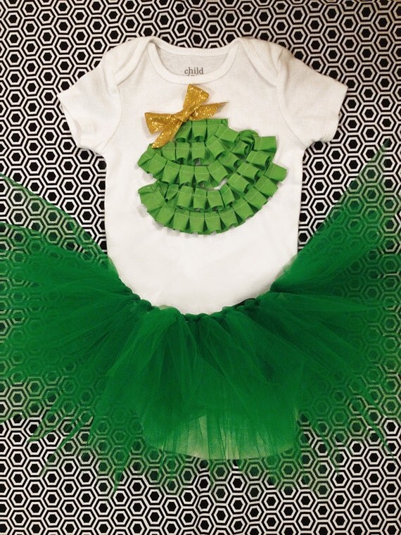 Items similar to CHRISTMAS TREE RUFFLES Outfit With Tutu Baby Girl