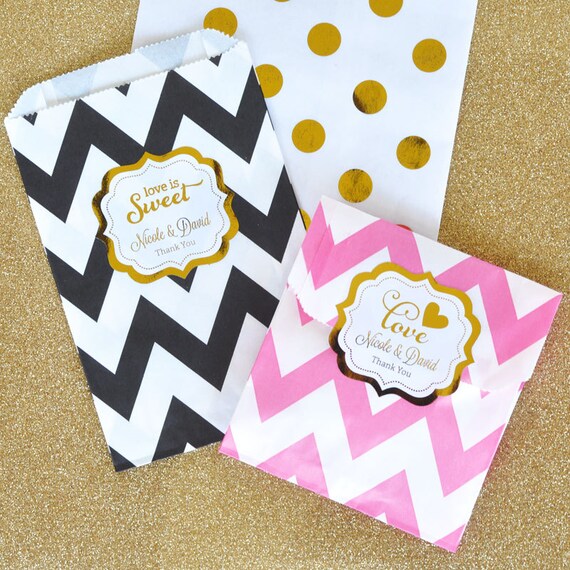 to Black and Gold Wedding Favor Bags - Love is Sweet Candy Bags ...