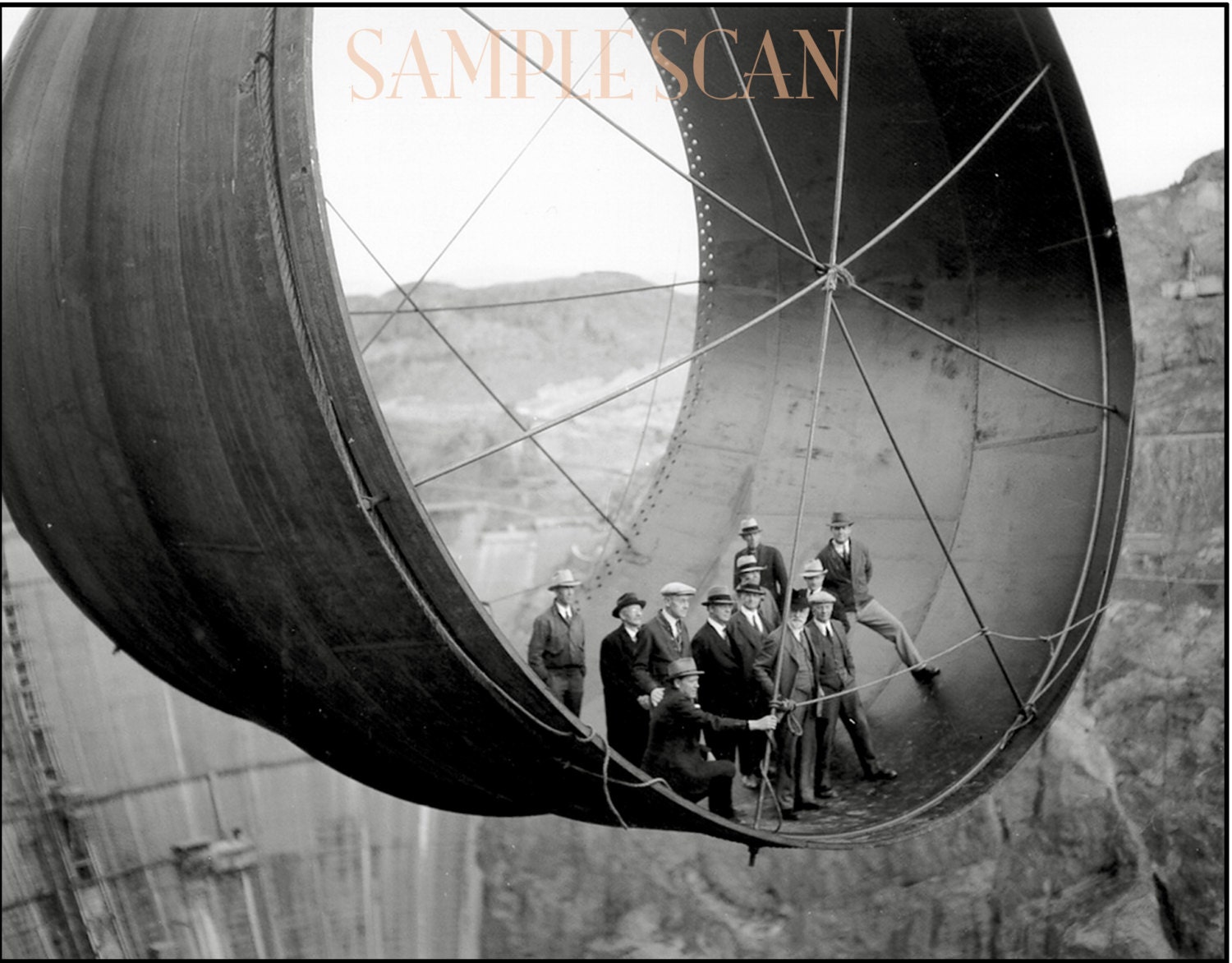 RARE Hoover Dam PHOTO Train Tunnel Suspended Historical Image