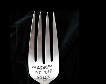 Fork, stamped utensils Serving of  Utensil, Fork, King Meat  Vintage Hand Stamped Stamped serving