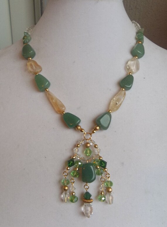 Jade and Citrine Gemstone Necklace 