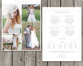 Photography Price List Template - Wedding Price Sheet - Photographer Pricing Guide - PG03