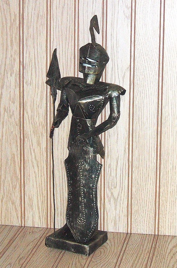 Items similar to Vintage Tin Knight in Armor with Shield Metal