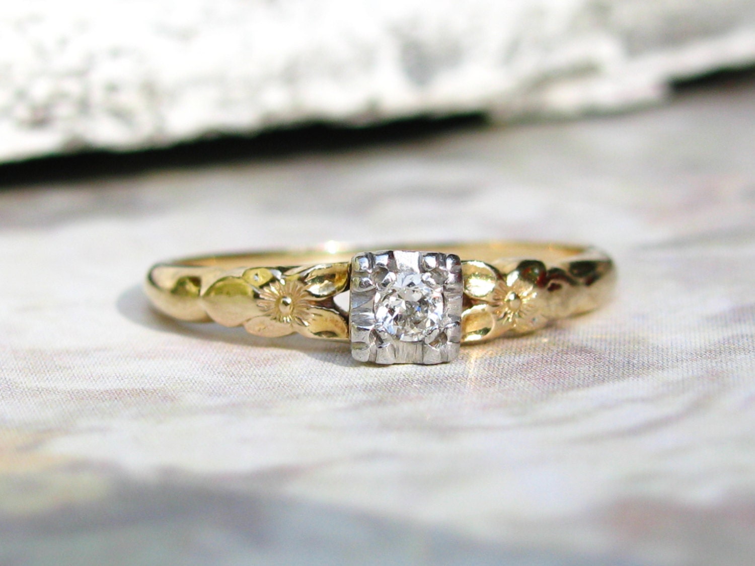 Sweet Vintage Engagement Ring Traub Orange Blossom Ring 14K